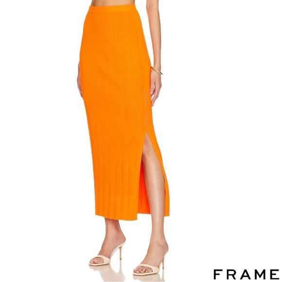 FRAME **NWT** Mixed Rib Cutout Skirt in Bright Tangerine - Picture 1 of 15